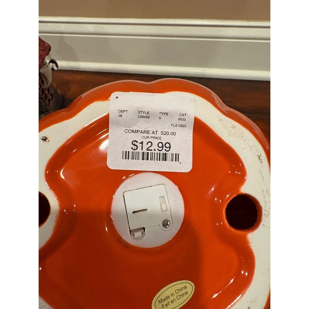 Orange Ceramic Stacked Light Up Pumpkin Jack-O-Lantern Gold Stem 12.5in Decor